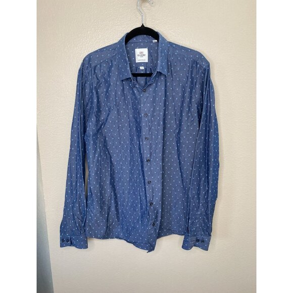 Ben Sherman Mens Tailored Skinny Fit Blue Polka Dot Long Sleeve Button-Up Shirt - Picture 1 of 7
